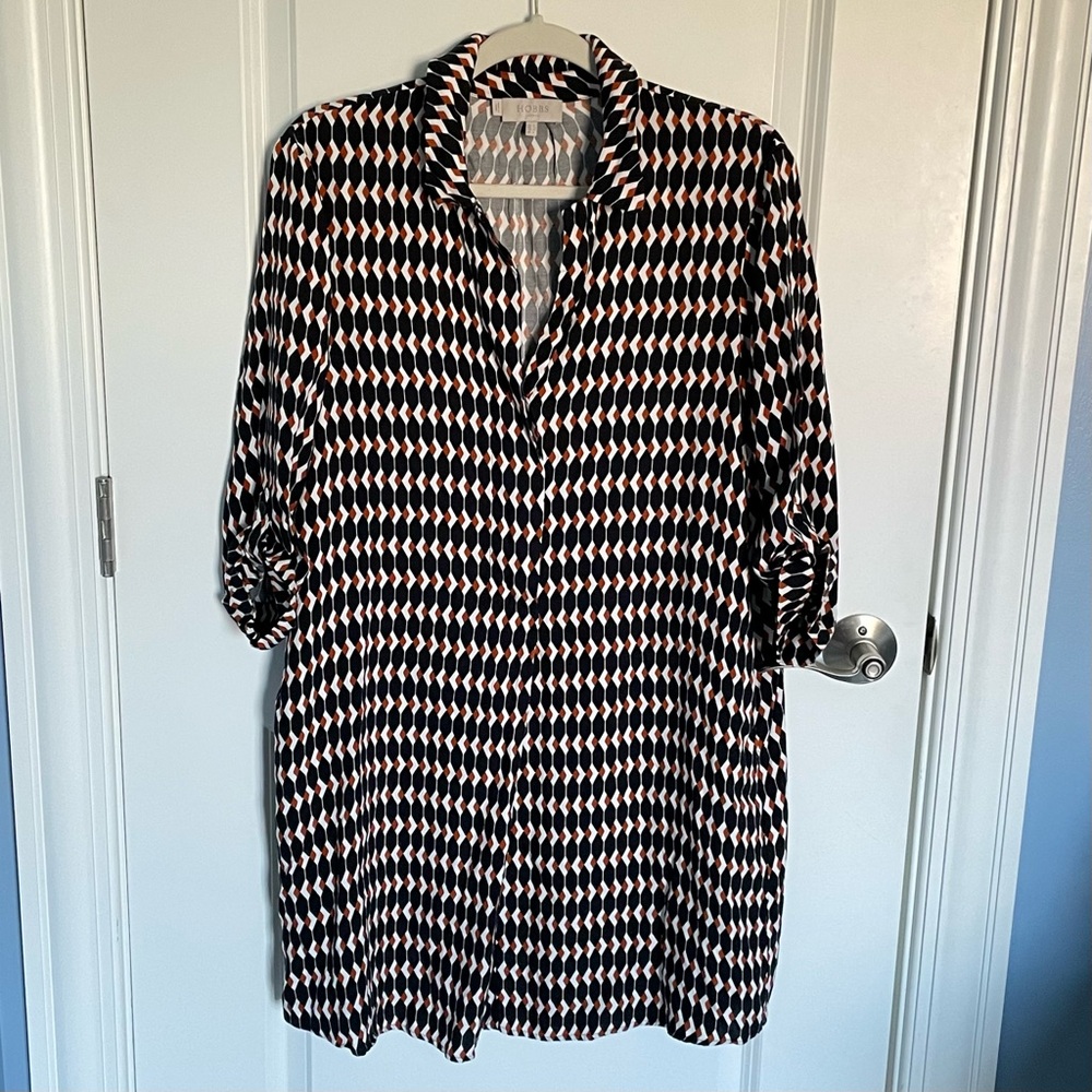 Hobbs London Women's Multicolor Geometric Long Sleeve Dress Size 8 54224 - Picture 2 of 14